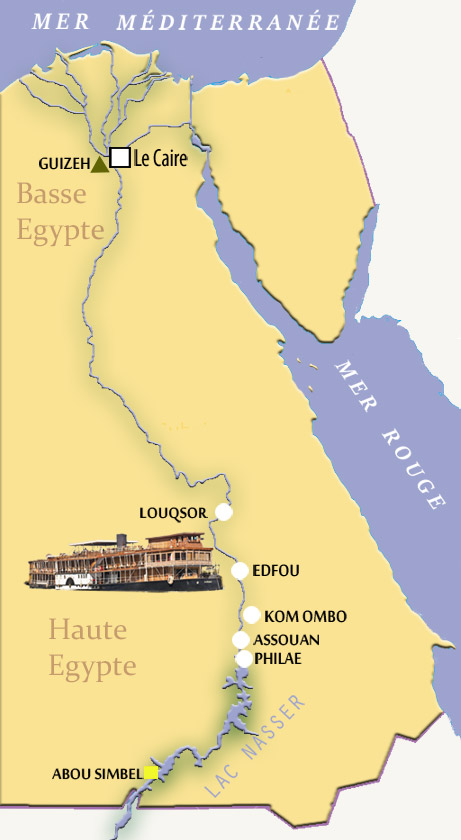 Carte du voyage en Egypte