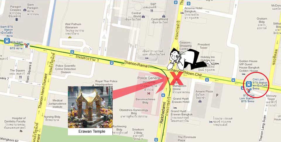 Situation de l'Erawan temple de Bangkok