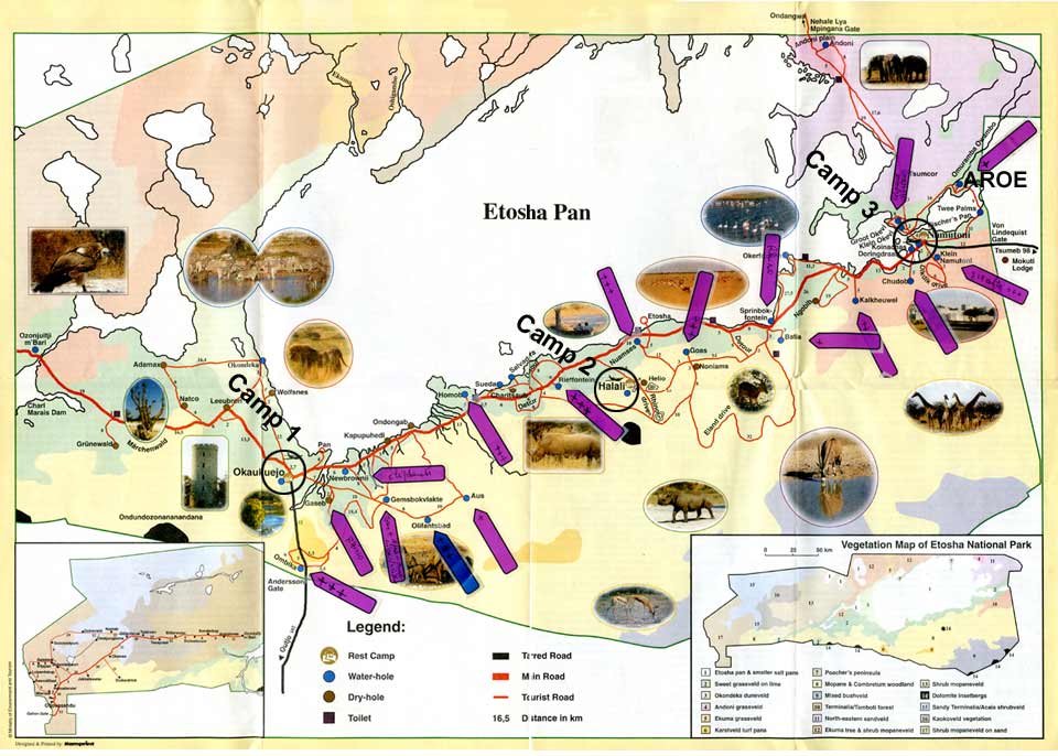 carte du Parc d'Etosha- Namibie