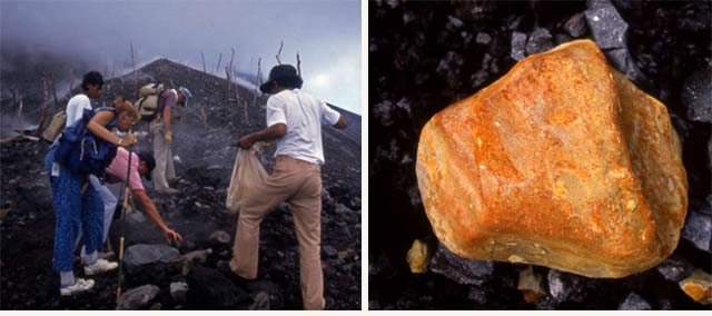 lèvement d'échantillons de roches au Banda Api