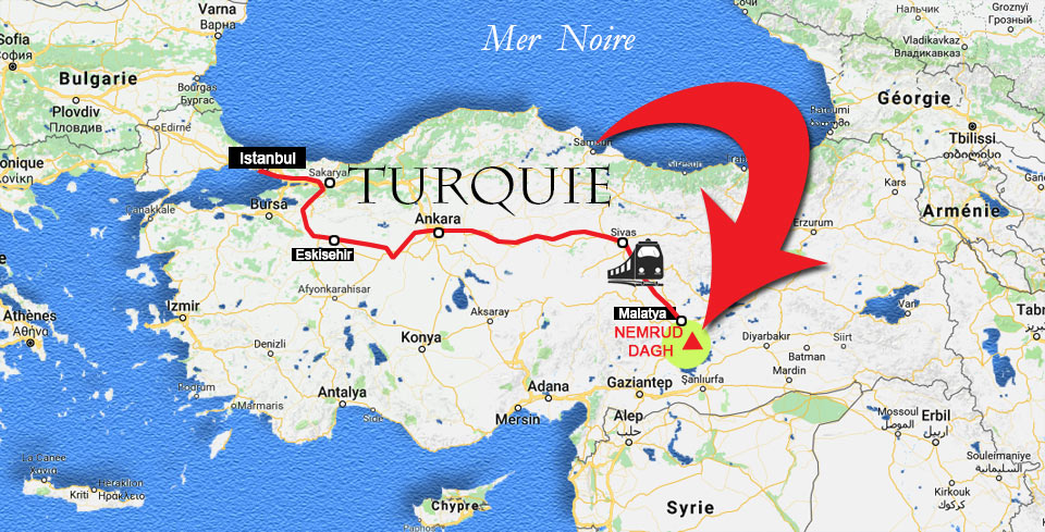 Carte du trajet Istanbul - Nemrud Dagh